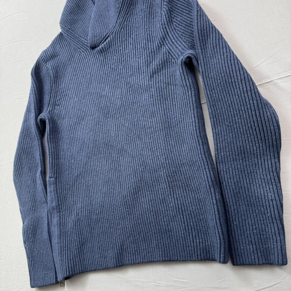 Banana Republic Mens Shawl Collar Ribbed‎ Sweater Navy Blue Side Zip Size Small